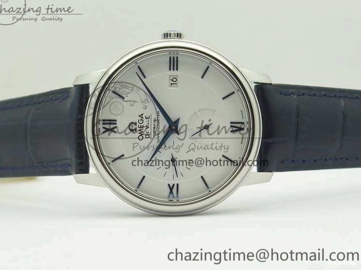 0514 Fashionable De Ville Prestige Real Power Reserve SS TW 1:1 Best Edition White Dial Blue Markers On Leather Strap A 8094